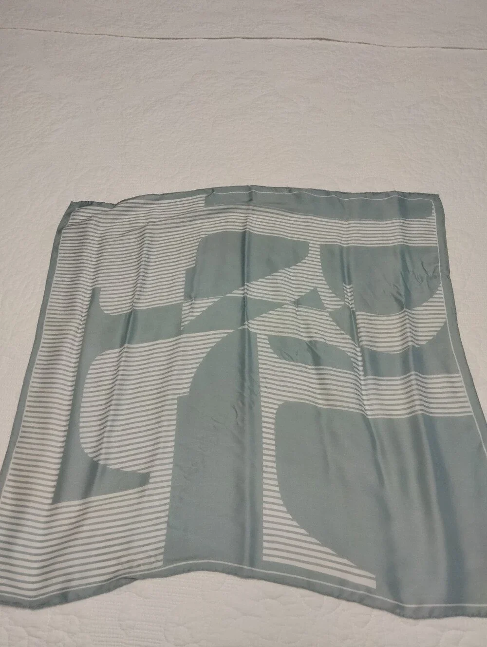 Light Green & White Striped Silk Blend Scarf